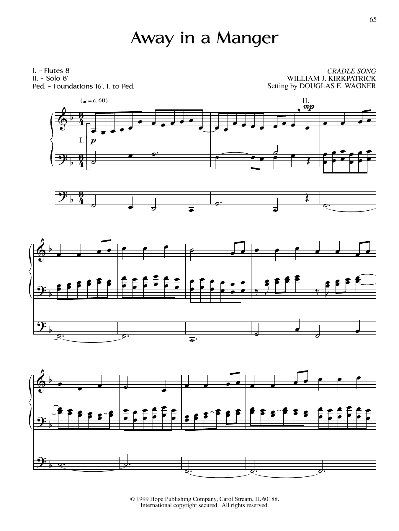 Download Douglas E. Wagner Away In A Manger Sheet Music and learn how to play Organ PDF digital score in minutes