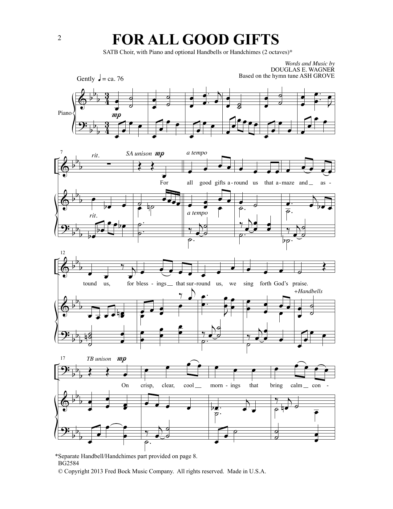 Download Douglas E. Wagner For All Good Gifts Sheet Music and learn how to play SATB Choir PDF digital score in minutes