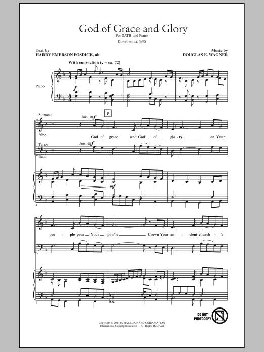 Download Douglas E. Wagner God Of Grace And God Of Glory Sheet Music and learn how to play SATB Choir PDF digital score in minutes