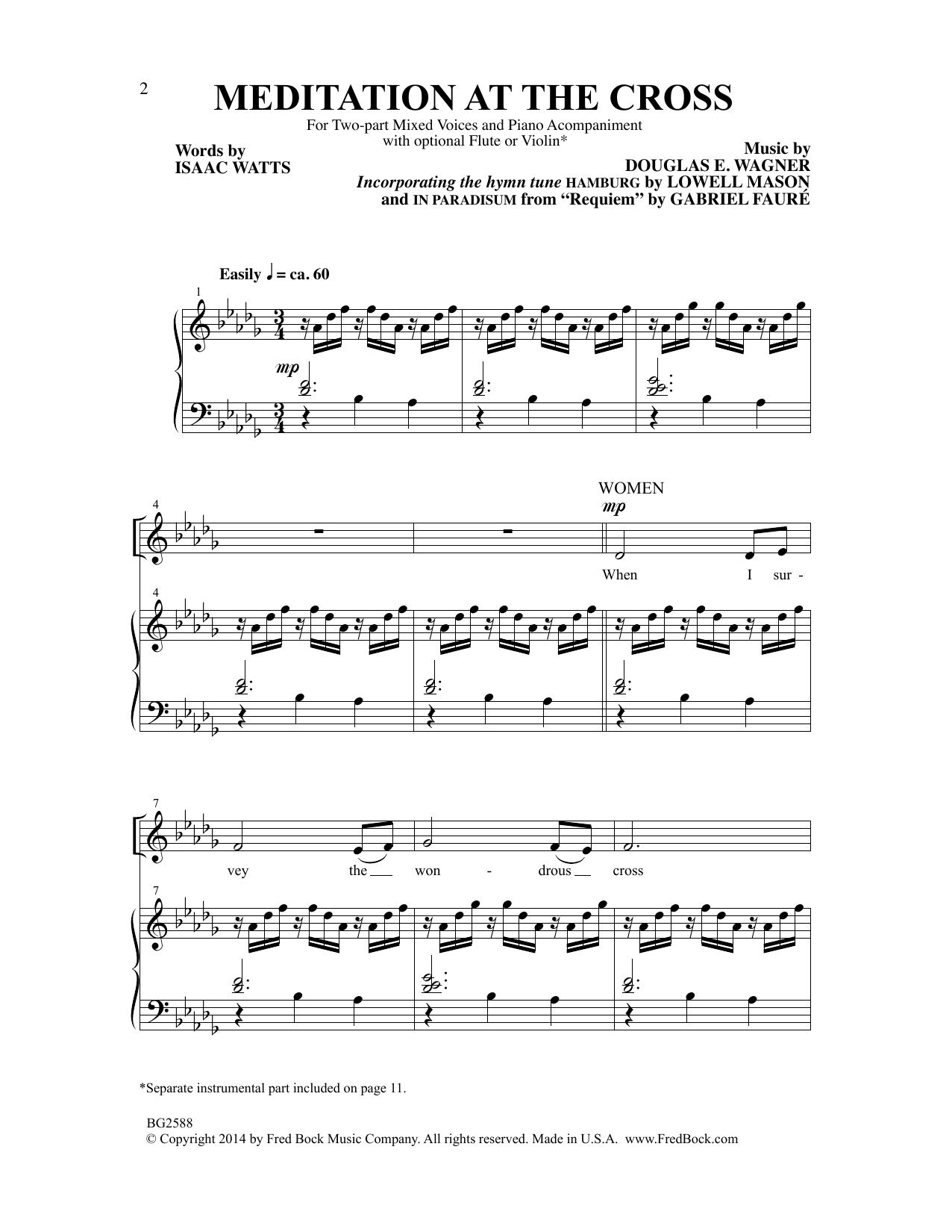 Download Douglas E. Wagner Meditation At The Cross Sheet Music and learn how to play 2-Part Choir PDF digital score in minutes