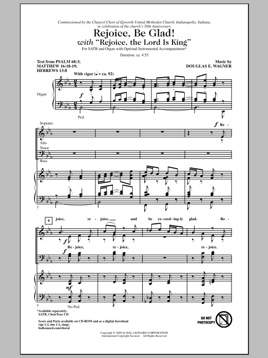 Download Douglas E. Wagner Rejoice, Be Glad! (with Rejoice, The Lord Is King) Sheet Music and learn how to play SATB Choir PDF digital score in minutes