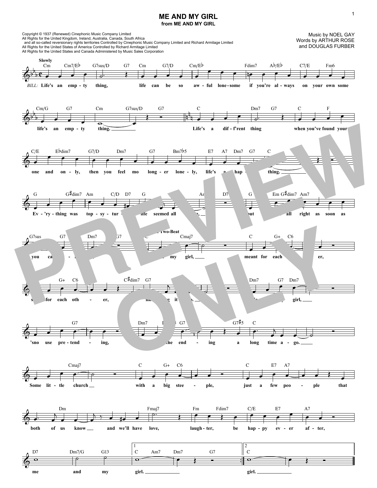 Download Douglas Furber Me And My Girl Sheet Music and learn how to play Lead Sheet / Fake Book PDF digital score in minutes