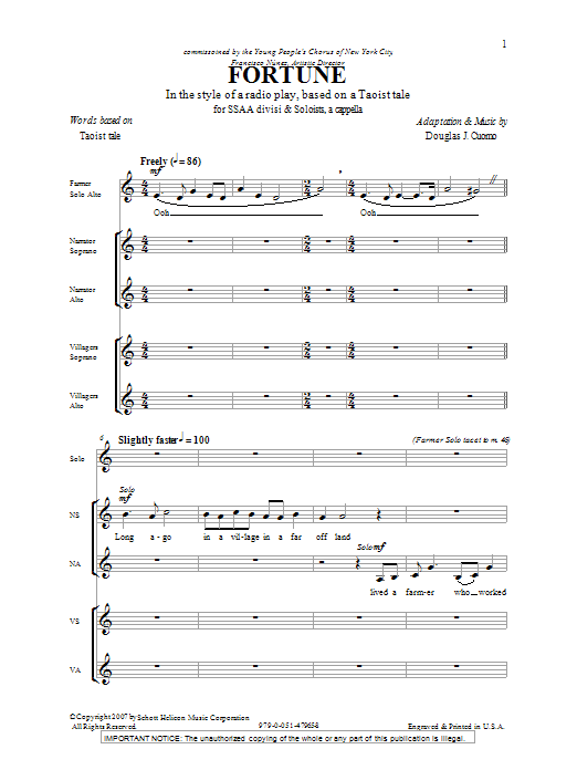 Download Douglas J. Cuomo Fortune Sheet Music and learn how to play SSA PDF digital score in minutes