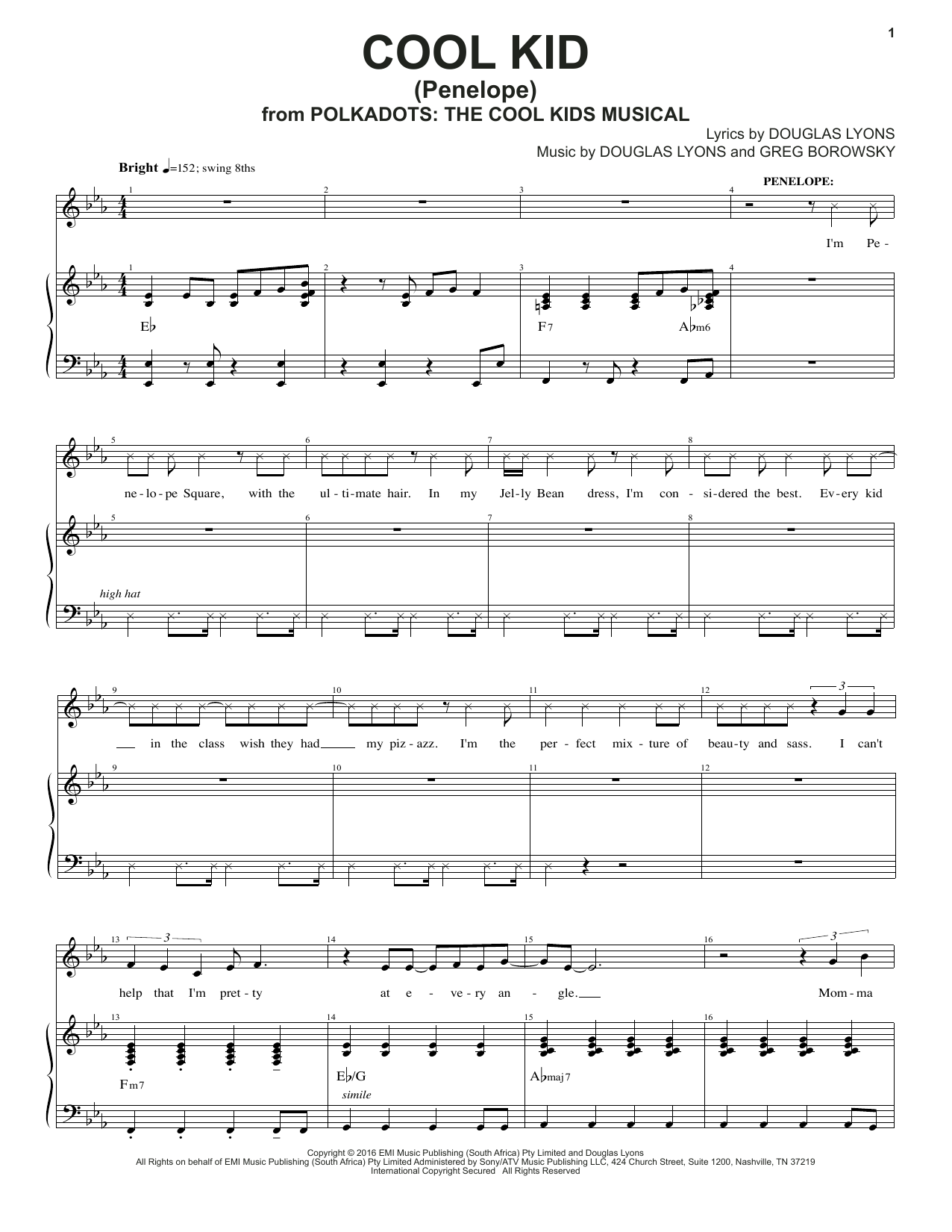 Download Douglas Lyons Cool Kid Sheet Music and learn how to play Piano & Vocal PDF digital score in minutes