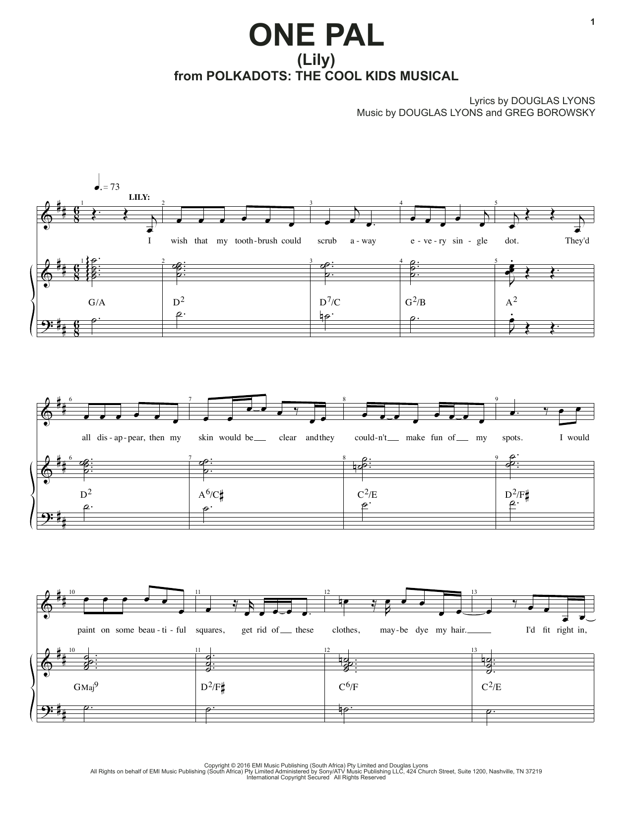 Download Douglas Lyons One Pal Sheet Music and learn how to play Piano & Vocal PDF digital score in minutes