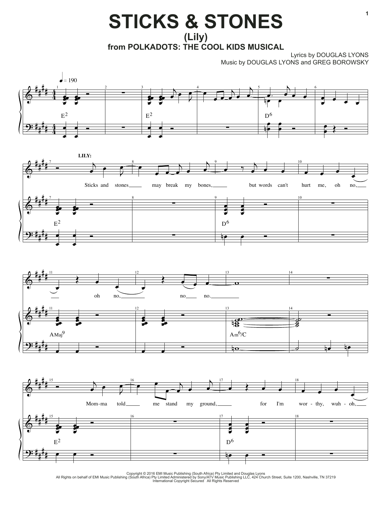 Download Douglas Lyons Sticks & Stones Sheet Music and learn how to play Piano & Vocal PDF digital score in minutes