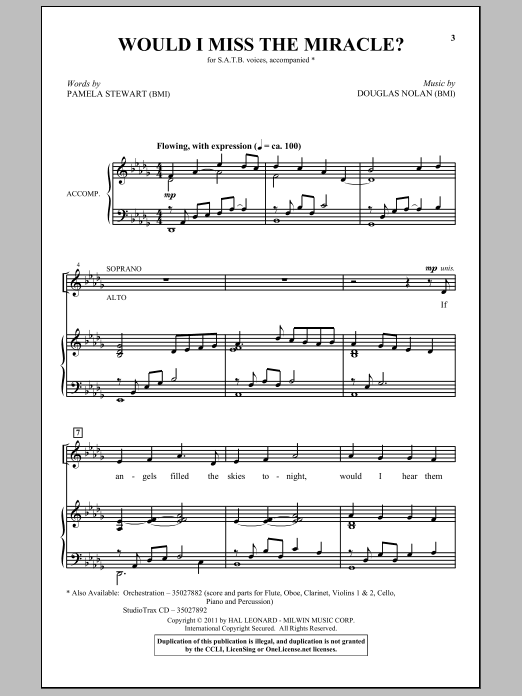 Download Pamela Stewart Would I Miss The Miracle? Sheet Music and learn how to play SATB PDF digital score in minutes