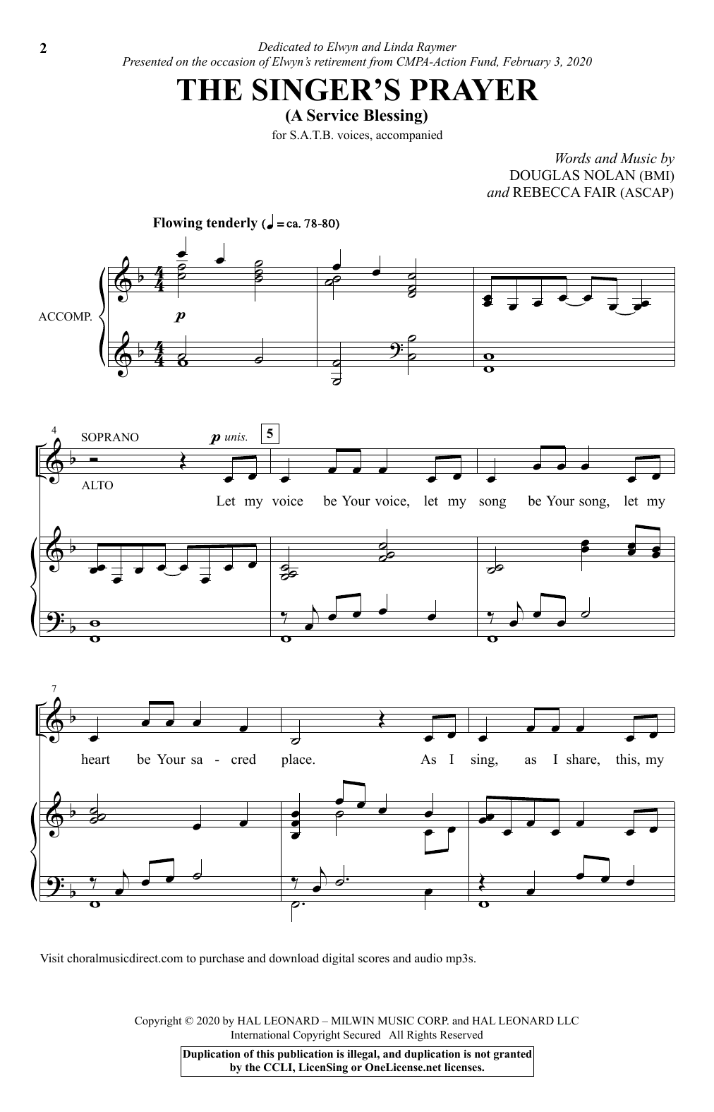 Download Douglas Nolan & Rebecca Fair The Singer's Prayer (arr. Douglas Nolan) Sheet Music and learn how to play SATB Choir PDF digital score in minutes