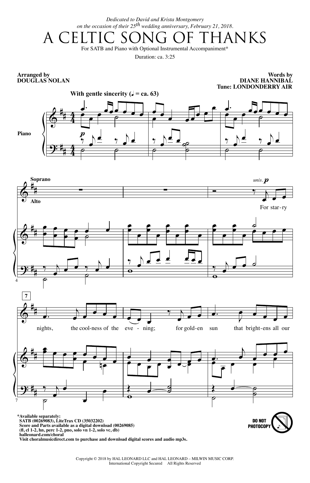 Download Douglas Nolan A Celtic Song Of Thanks Sheet Music and learn how to play SATB PDF digital score in minutes