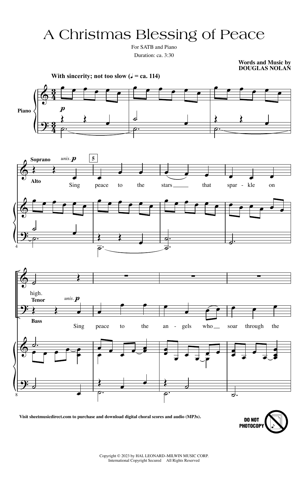 Download Douglas Nolan A Christmas Blessing Of Peace Sheet Music and learn how to play SATB Choir PDF digital score in minutes