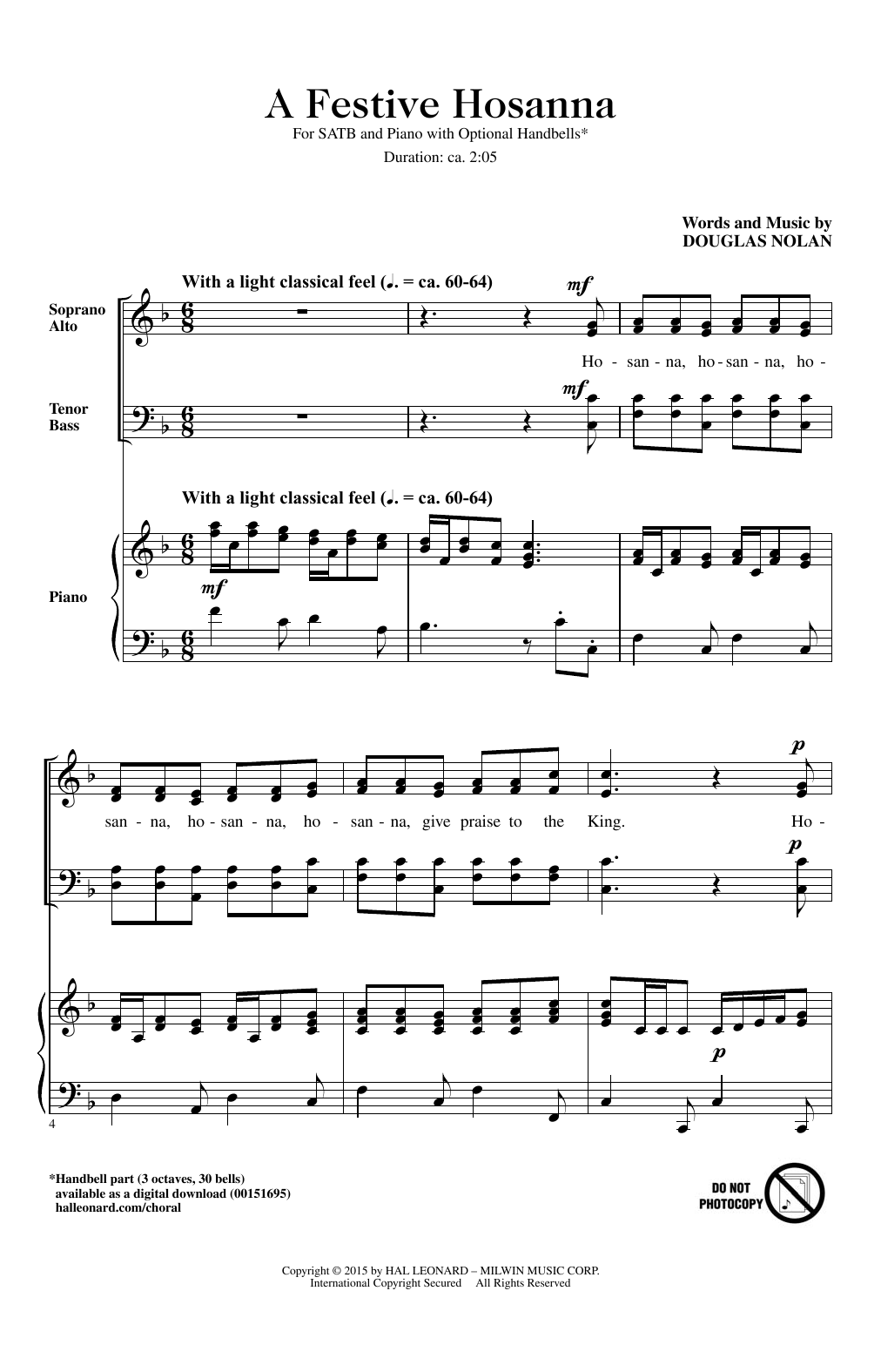 Download Douglas Nolan A Festive Hosanna Sheet Music and learn how to play SATB PDF digital score in minutes