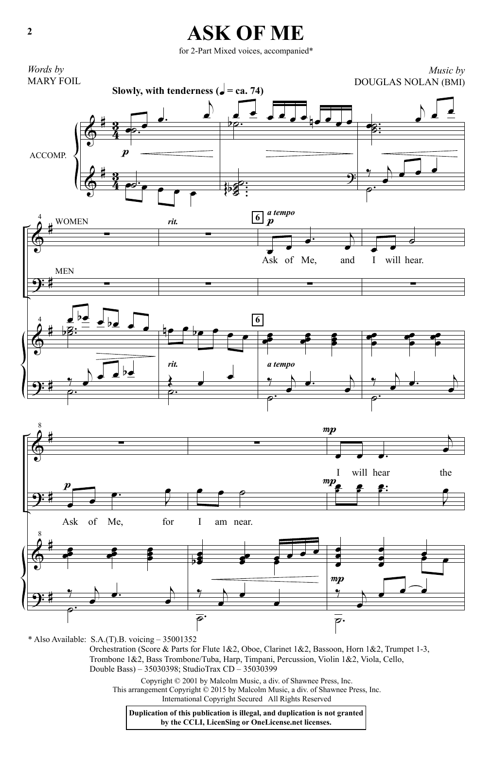 Download Douglas Nolan Ask Of Me Sheet Music and learn how to play 2-Part Choir PDF digital score in minutes
