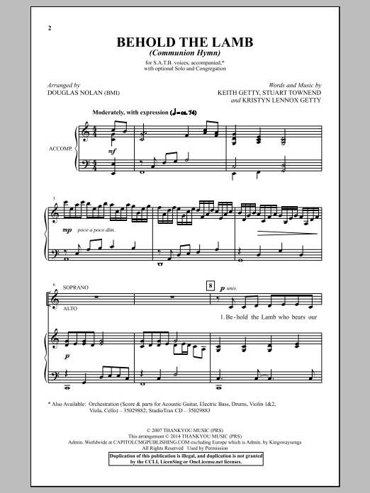 Download Douglas Nolan Behold The Lamb (Communion Hymn) Sheet Music and learn how to play SATB PDF digital score in minutes