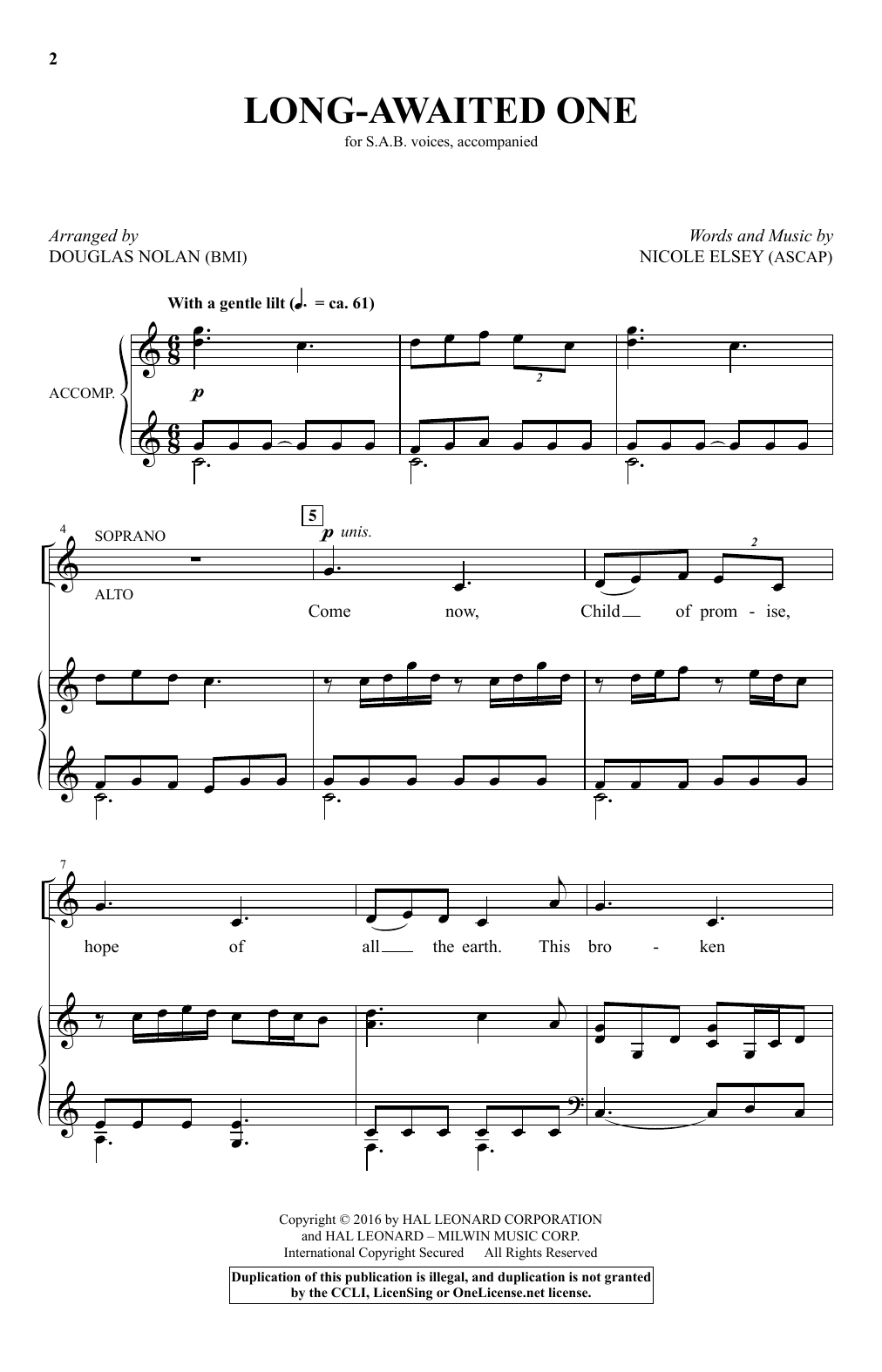 Download Douglas Nolan Long-Awaited One Sheet Music and learn how to play SAB PDF digital score in minutes
