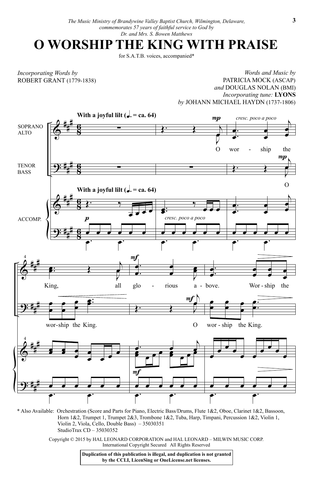 Download Douglas Nolan O Worship The King With Praise Sheet Music and learn how to play SATB PDF digital score in minutes