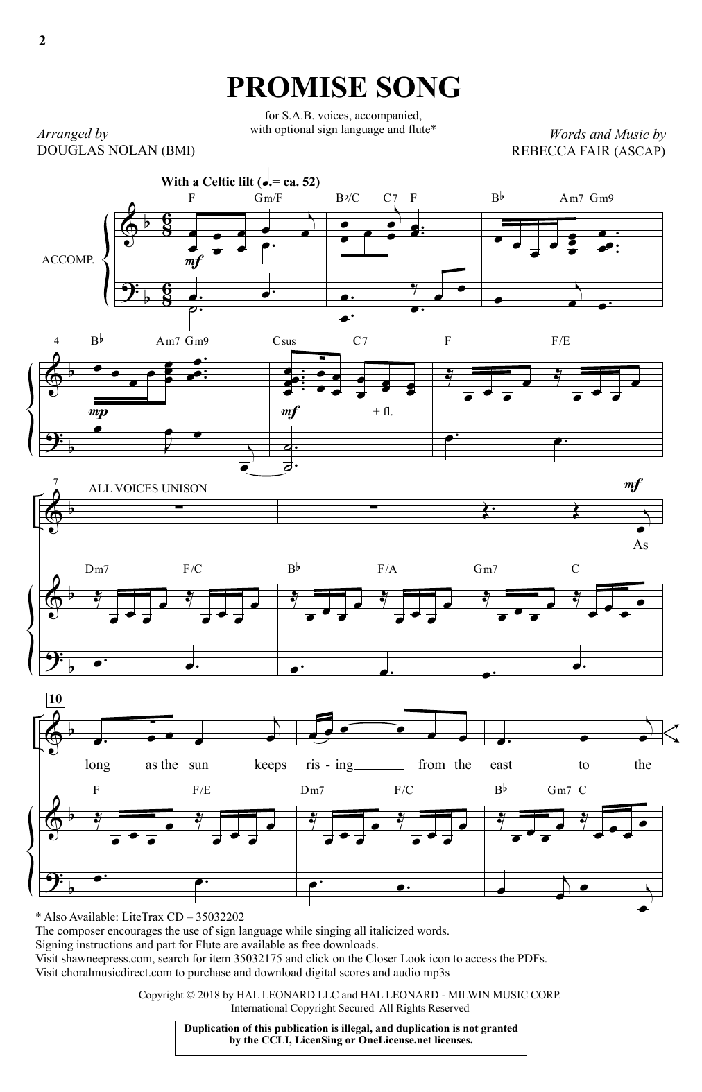 Download Douglas Nolan Promise Song Sheet Music and learn how to play SAB Choir PDF digital score in minutes