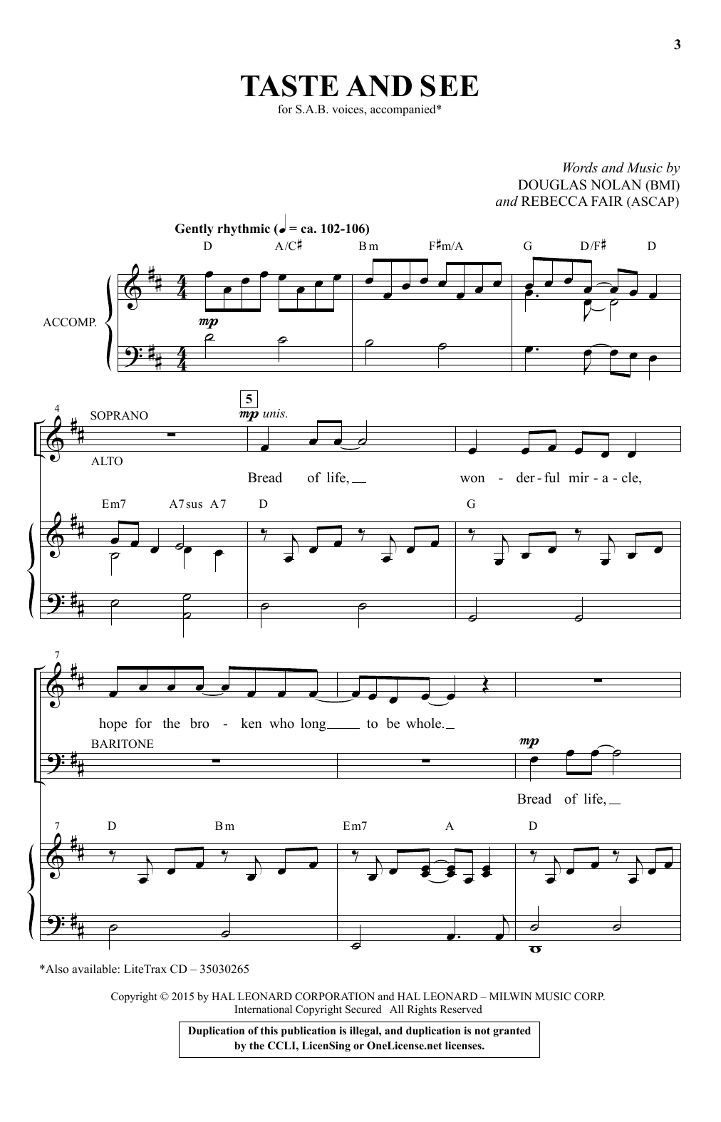 Download Douglas Nolan Taste And See Sheet Music and learn how to play SAB PDF digital score in minutes