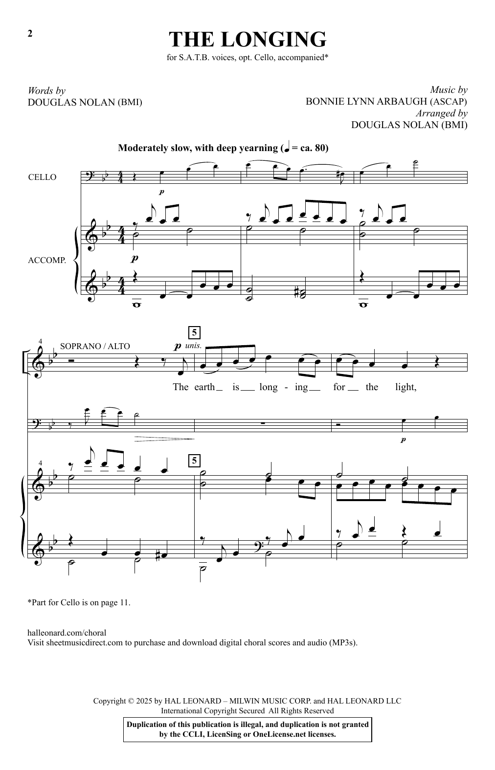 Download Douglas Nolan The Longing Sheet Music and learn how to play SATB Choir PDF digital score in minutes
