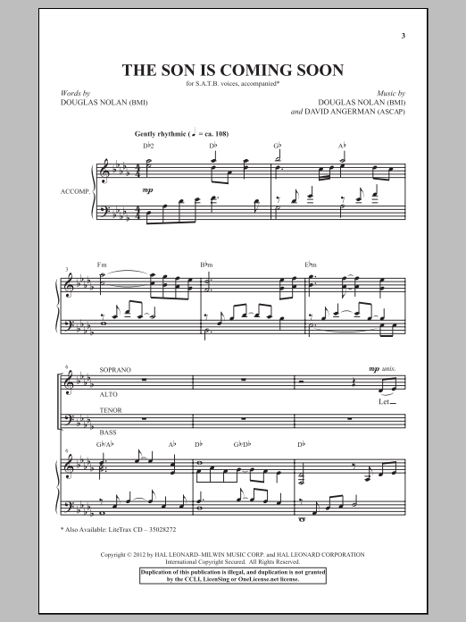 Download Douglas Nolan The Son Is Coming Soon Sheet Music and learn how to play SATB PDF digital score in minutes