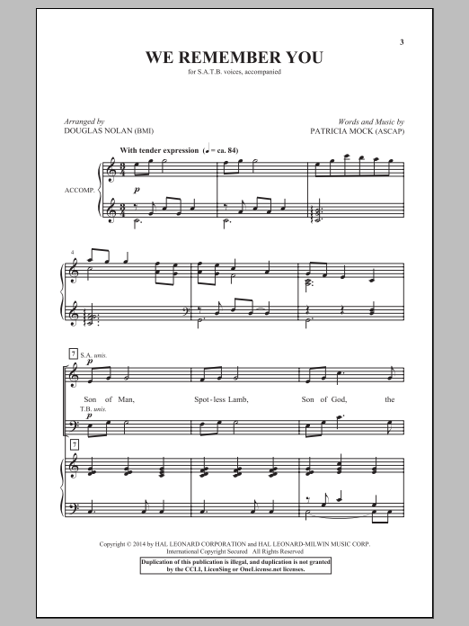 Download Douglas Nolan We Remember You Sheet Music and learn how to play SATB PDF digital score in minutes