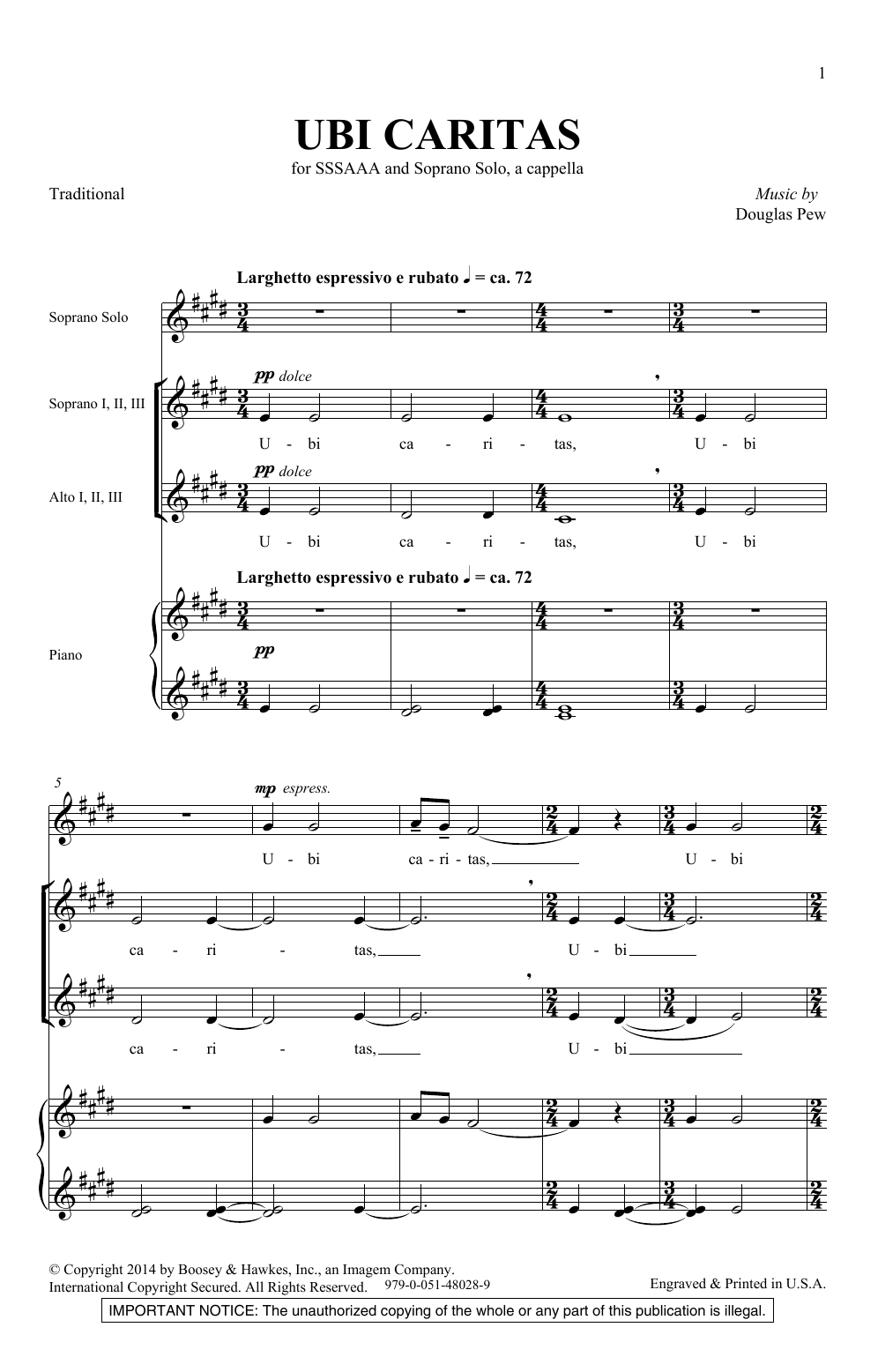 Download Douglas Pew Ubi Caritas Sheet Music and learn how to play SSA Choir PDF digital score in minutes