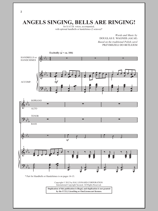 Download Douglas E. Wagner Angels Singing, Bells Are Ringing! Sheet Music and learn how to play SATB PDF digital score in minutes