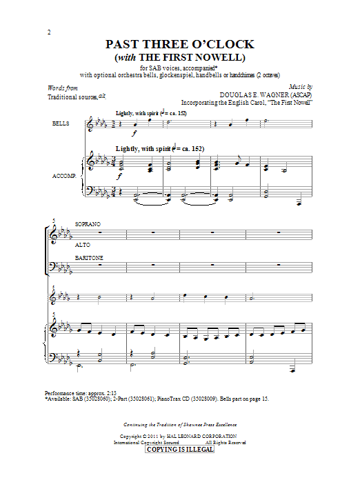 Download Douglas E. Wagner Past Three O'Clock Sheet Music and learn how to play 2-Part Choir PDF digital score in minutes