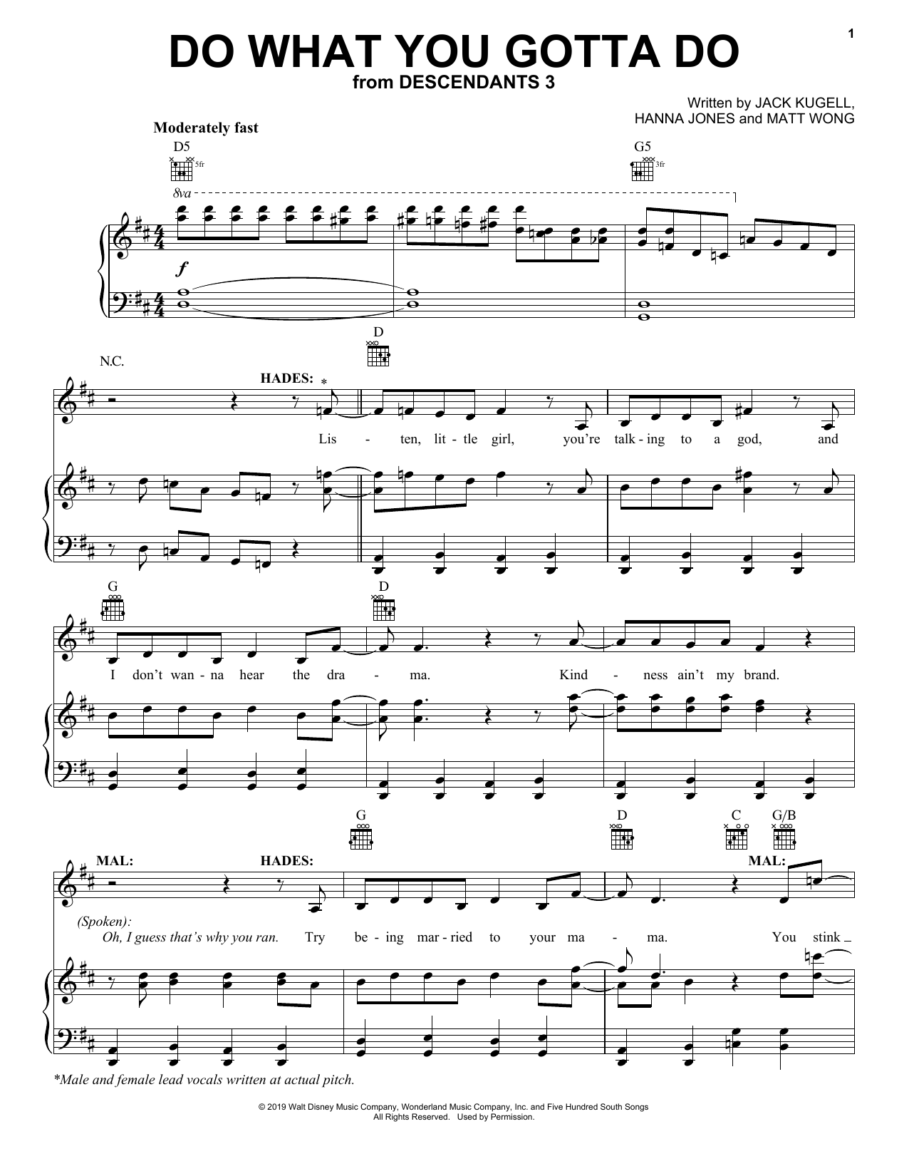 Download Dove Cameron & Cheyenne Jackson Do What You Gotta Do (from Disney's Descendants 3) Sheet Music and learn how to play Piano, Vocal & Guitar Chords (Right-Hand Melody) PDF digital score in minutes