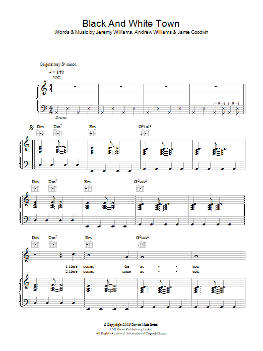 Download Doves Black And White Town Sheet Music and learn how to play Piano, Vocal & Guitar PDF digital score in minutes