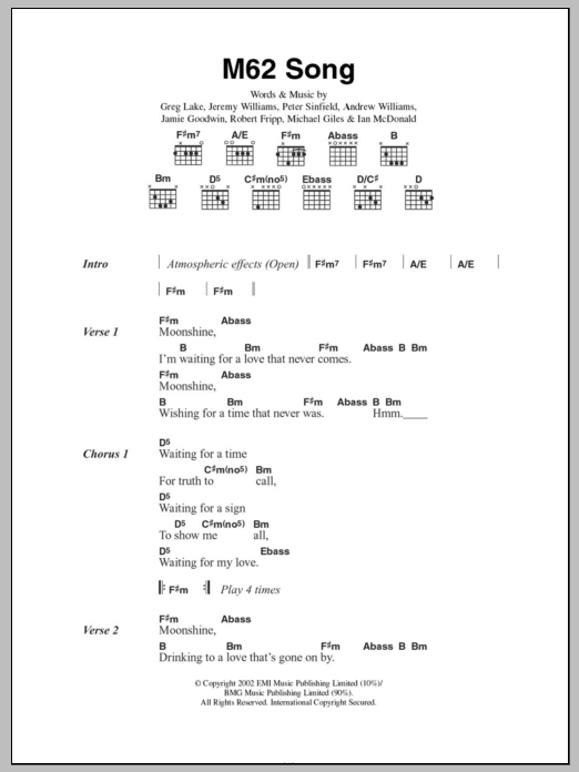 Download Doves M62 Song Sheet Music and learn how to play Lyrics & Chords PDF digital score in minutes