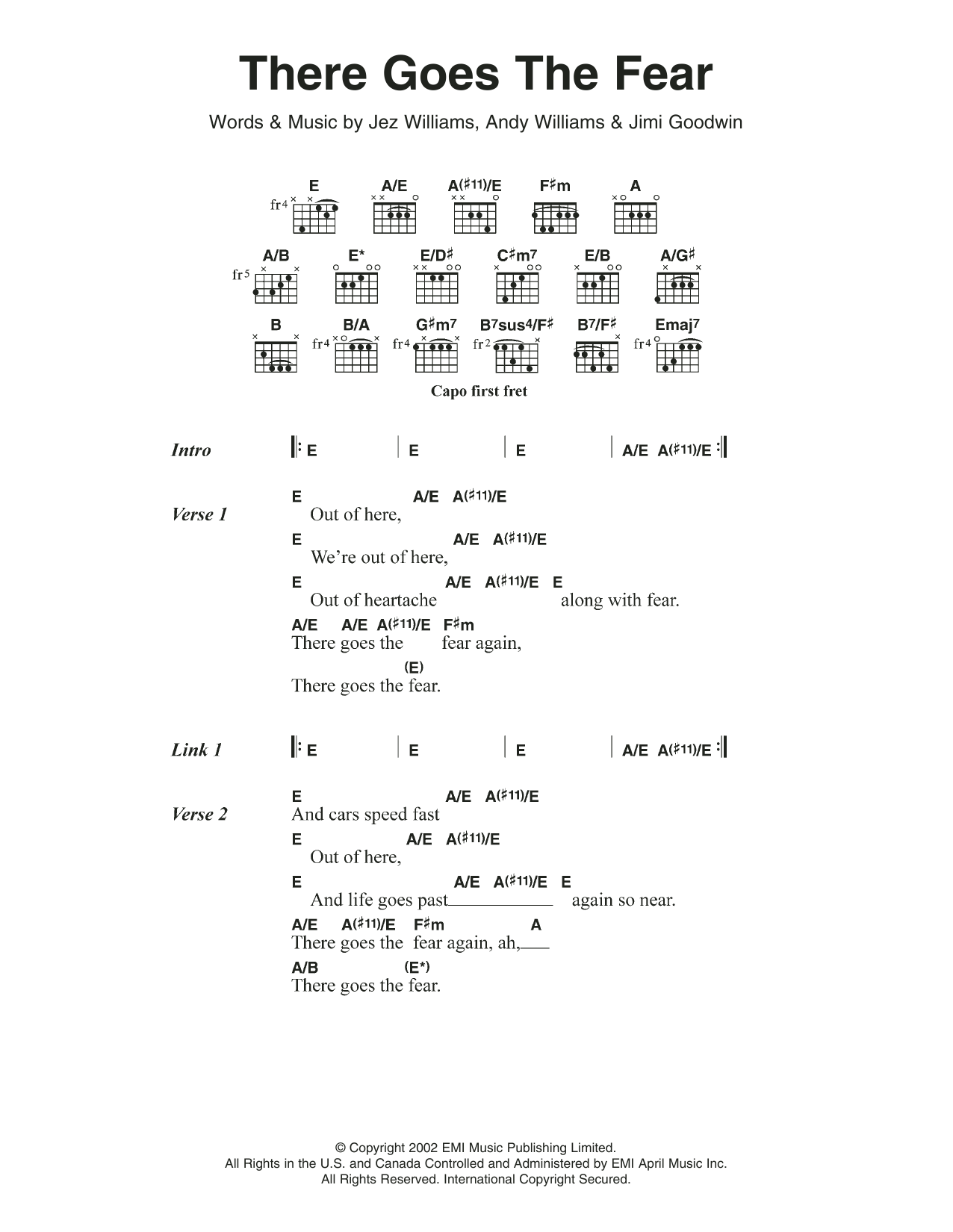 Download Doves There Goes The Fear Sheet Music and learn how to play Lyrics & Chords PDF digital score in minutes