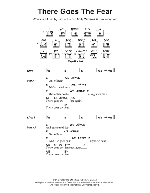 Download Doves There Goes The Fear Sheet Music and learn how to play Lyrics & Chords PDF digital score in minutes