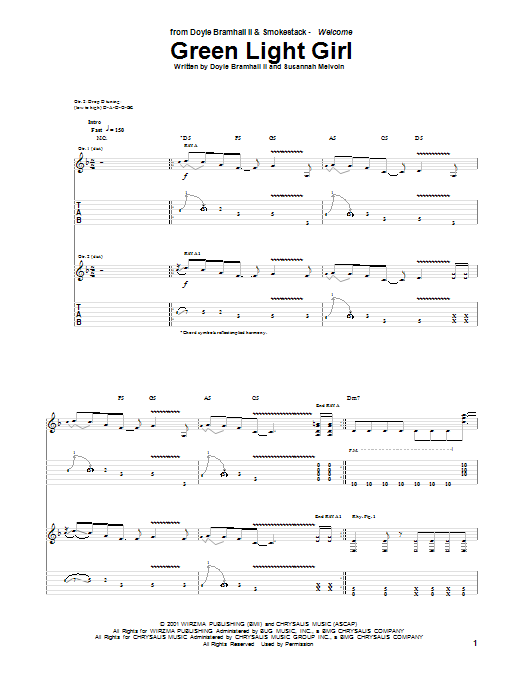 Download Doyle Bramhall II Green Light Girl Sheet Music and learn how to play Guitar Tab PDF digital score in minutes