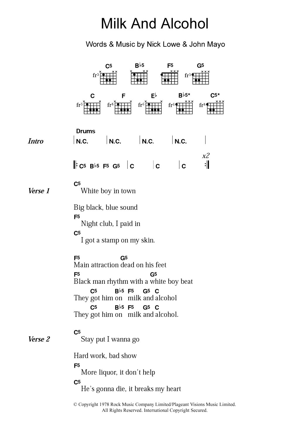 Download Dr. Feelgood Milk And Alcohol Sheet Music and learn how to play Lyrics & Chords PDF digital score in minutes