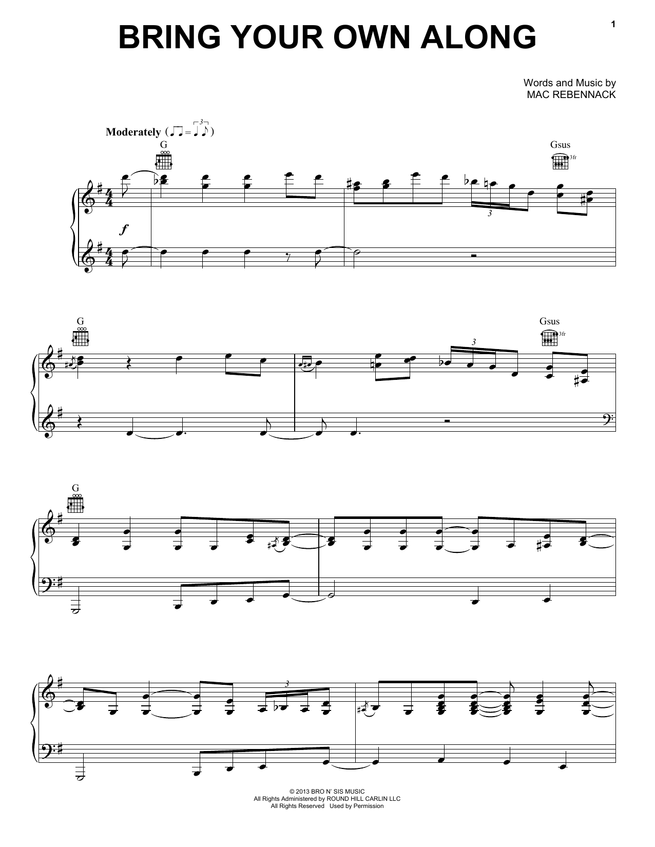 Download Dr. John Bring Your Own Along Sheet Music and learn how to play Piano, Vocal & Guitar Chords (Right-Hand Melody) PDF digital score in minutes