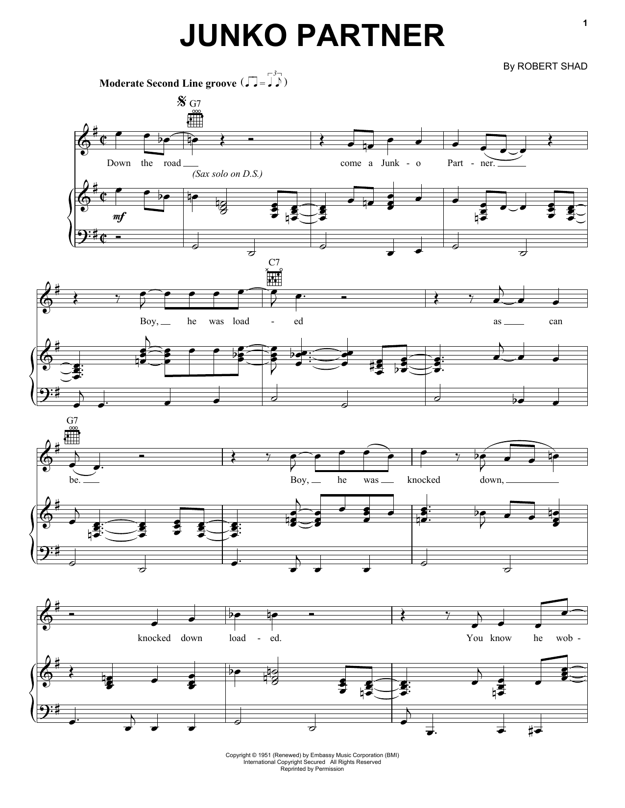 Download Dr. John Junko Partner Sheet Music and learn how to play Piano, Vocal & Guitar Chords (Right-Hand Melody) PDF digital score in minutes