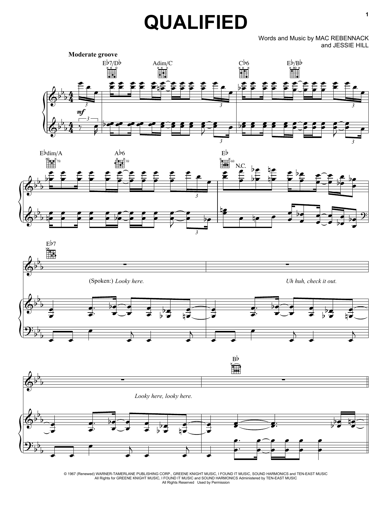 Download Dr. John Qualified Sheet Music and learn how to play Piano, Vocal & Guitar Chords (Right-Hand Melody) PDF digital score in minutes