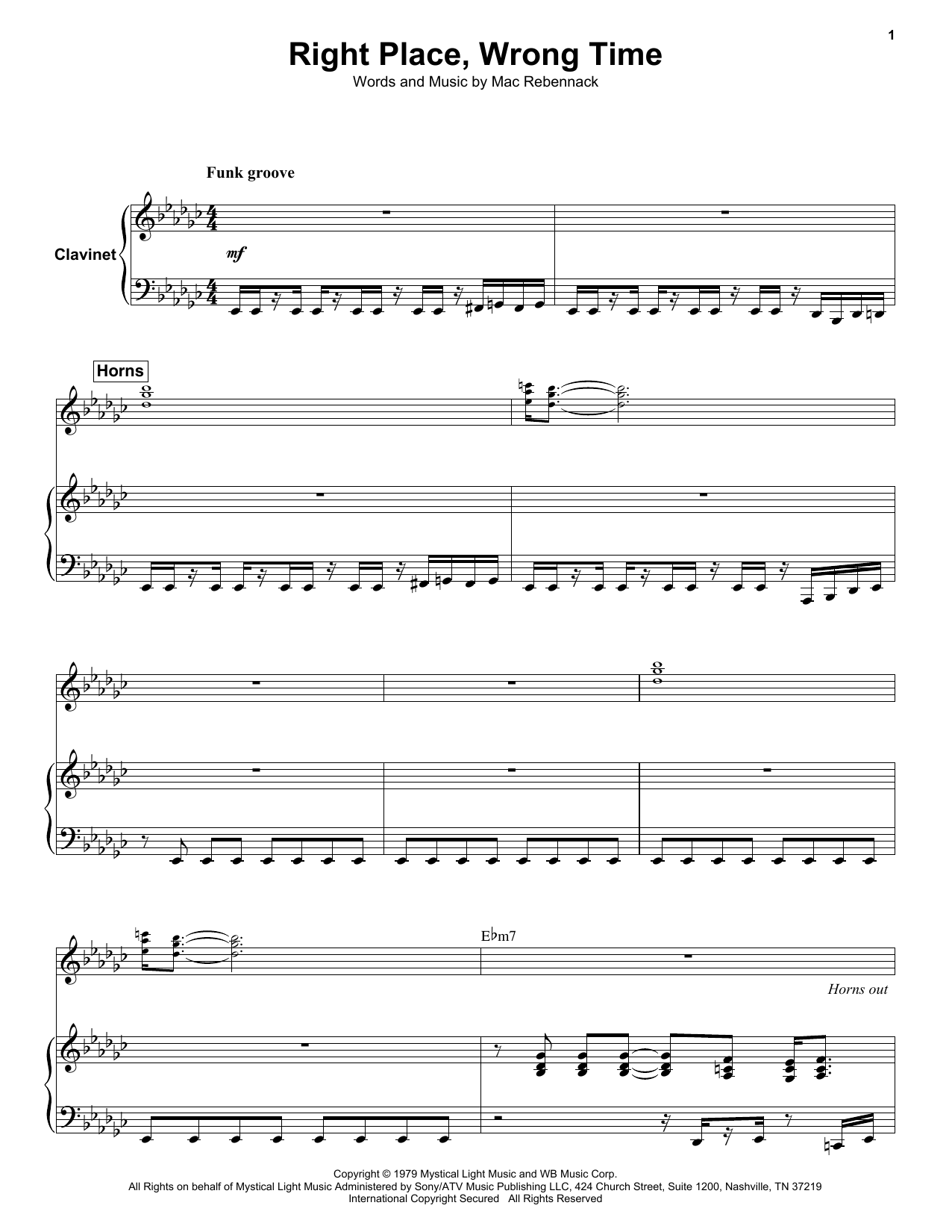 Download Dr. John Right Place, Wrong Time Sheet Music and learn how to play Keyboard Transcription PDF digital score in minutes