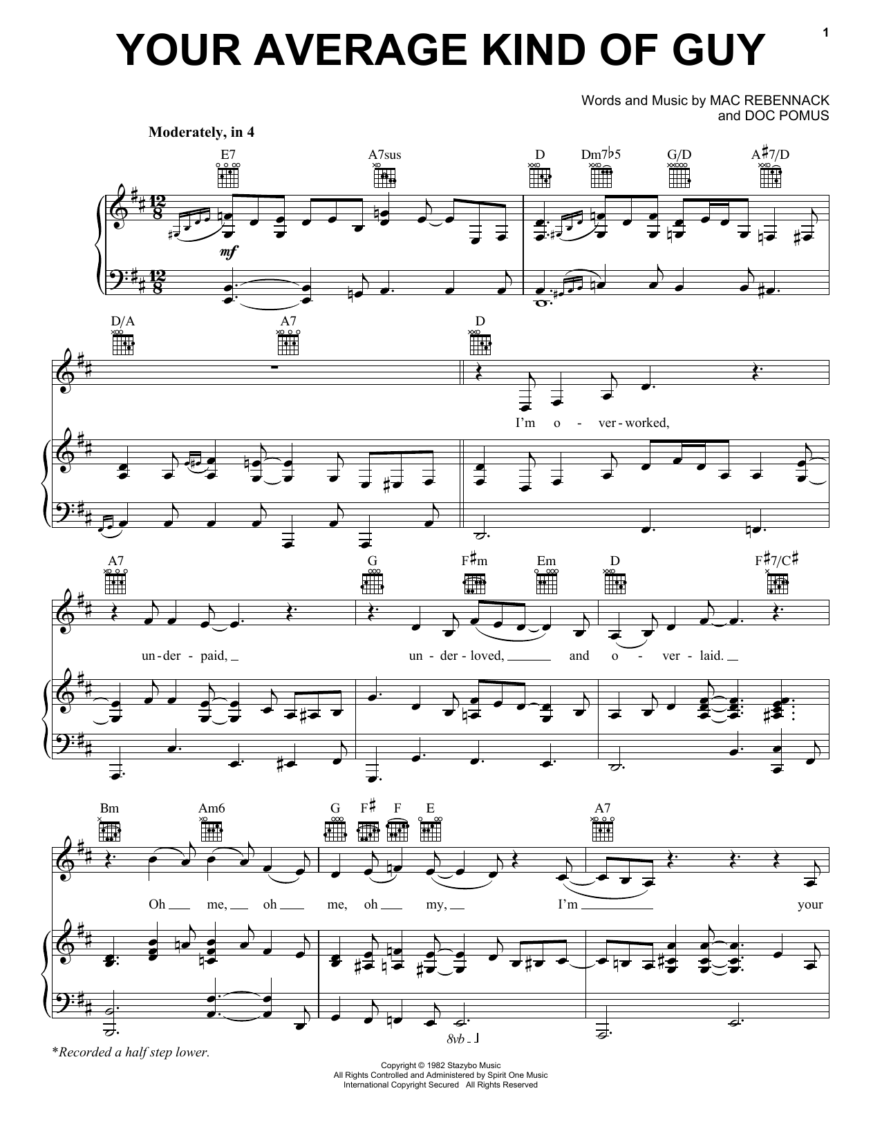 Download Dr. John Your Average Kind Of Guy Sheet Music and learn how to play Piano, Vocal & Guitar Chords (Right-Hand Melody) PDF digital score in minutes