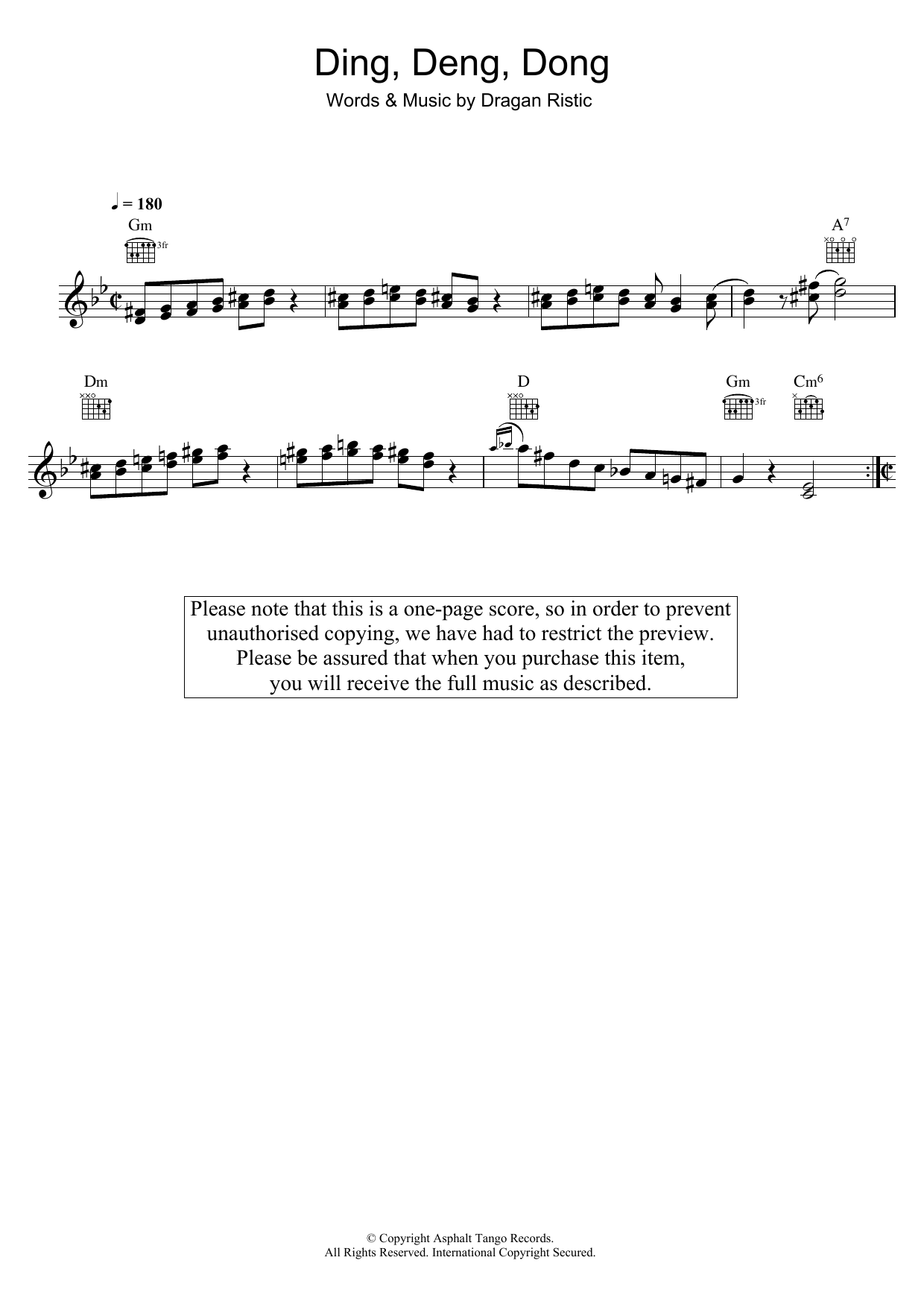 Download Dragan Ristic Ding, Deng, Dong Sheet Music and learn how to play Melody Line, Lyrics & Chords PDF digital score in minutes