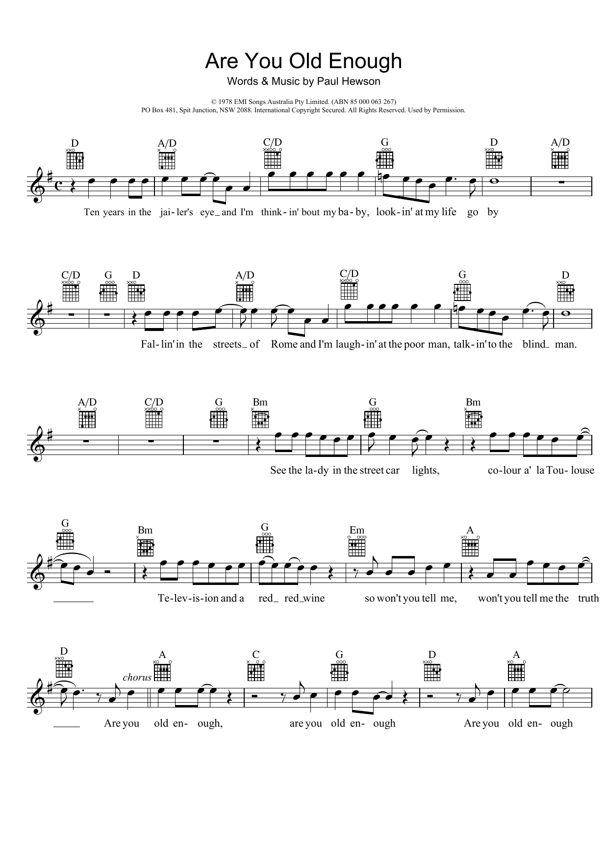 Download Dragon Are You Old Enough Sheet Music and learn how to play Melody Line, Lyrics & Chords PDF digital score in minutes