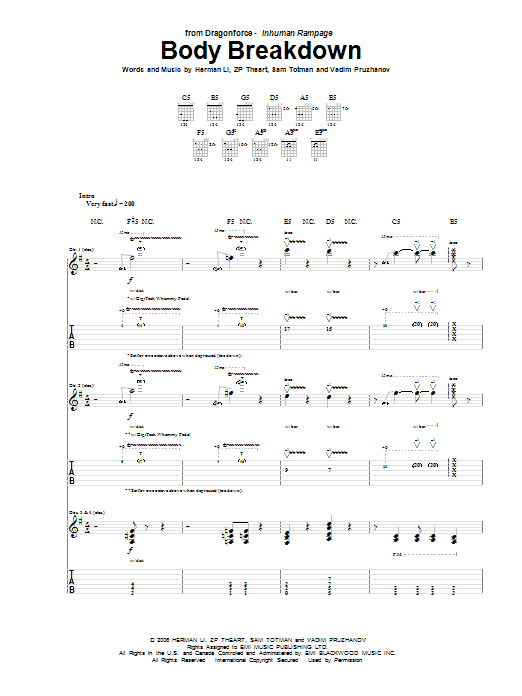 Download DragonForce Body Breakdown Sheet Music and learn how to play Guitar Tab PDF digital score in minutes