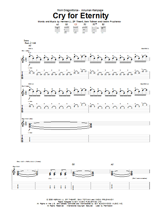 Download DragonForce Cry For Eternity Sheet Music and learn how to play Guitar Tab PDF digital score in minutes