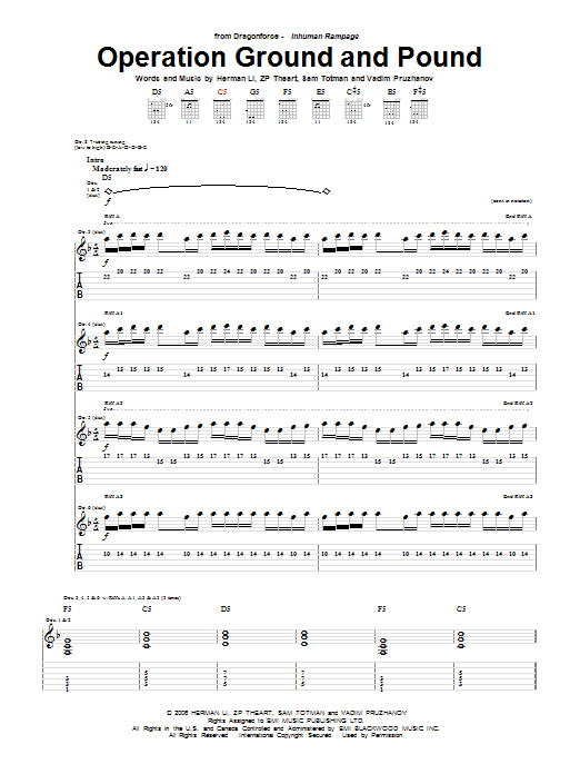 Download DragonForce Operation Ground And Pound Sheet Music and learn how to play Guitar Tab PDF digital score in minutes