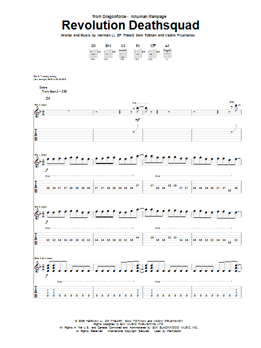 Download DragonForce Revolution Deathsquad Sheet Music and learn how to play Guitar Tab PDF digital score in minutes