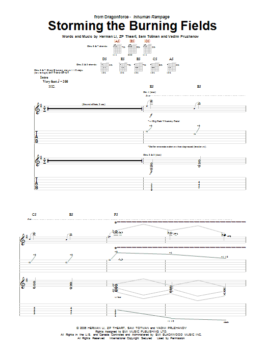 Download DragonForce Storming The Burning Fields Sheet Music and learn how to play Guitar Tab PDF digital score in minutes