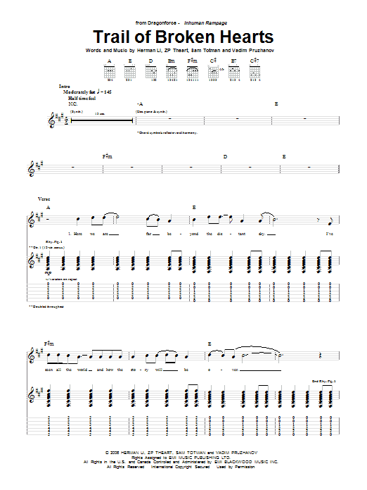 Download DragonForce Trail Of Broken Hearts Sheet Music and learn how to play Guitar Tab PDF digital score in minutes