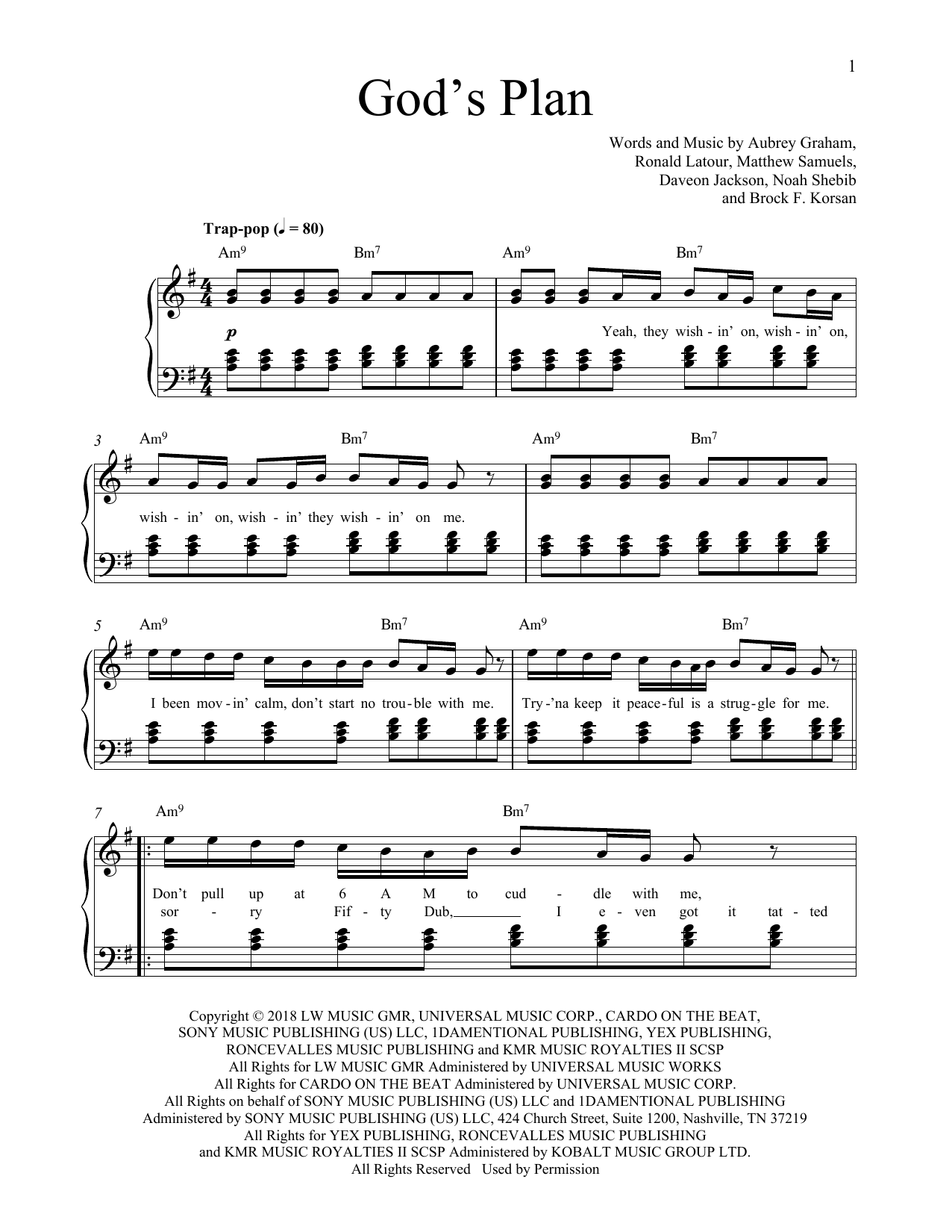 Download Drake God's Plan Sheet Music and learn how to play Ukulele PDF digital score in minutes