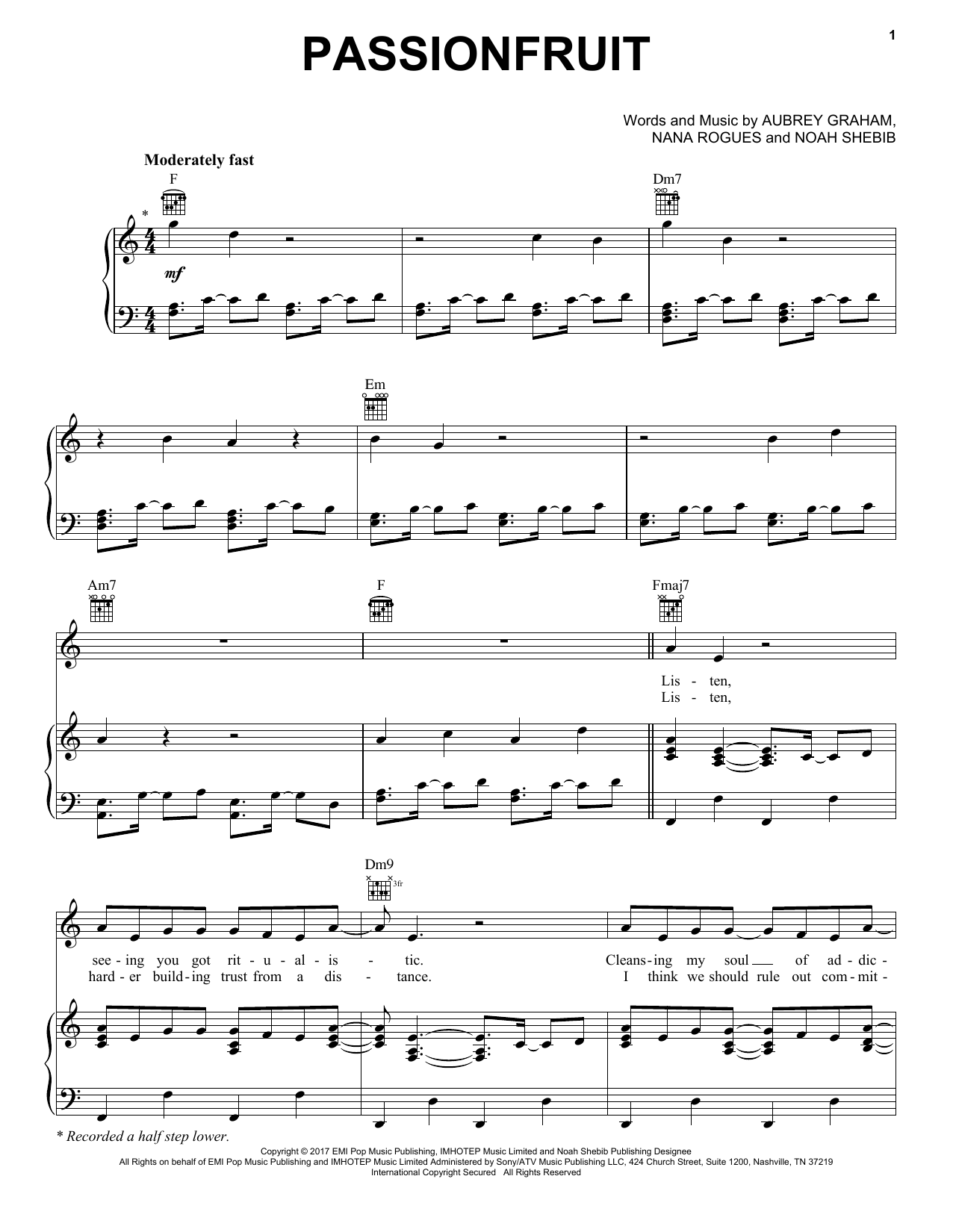 Download Drake Passionfruit Sheet Music and learn how to play Easy Piano PDF digital score in minutes