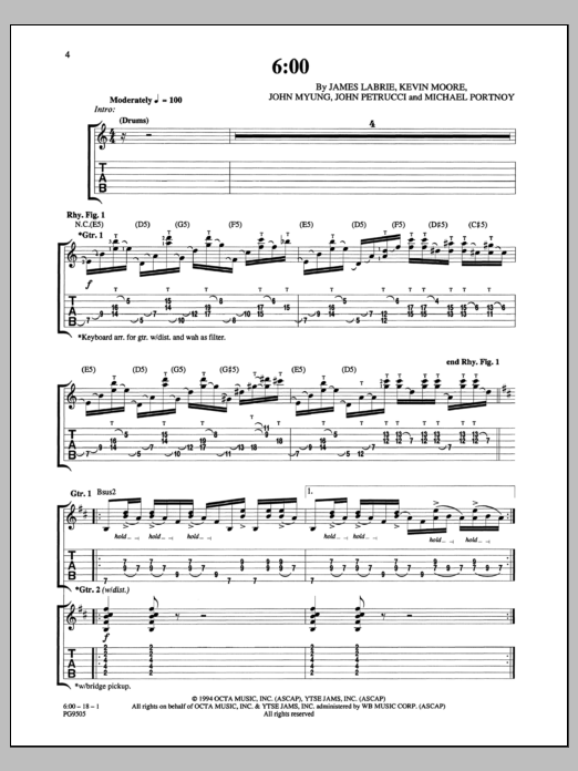 Download Dream Theater 6:00 Sheet Music and learn how to play Guitar Tab PDF digital score in minutes